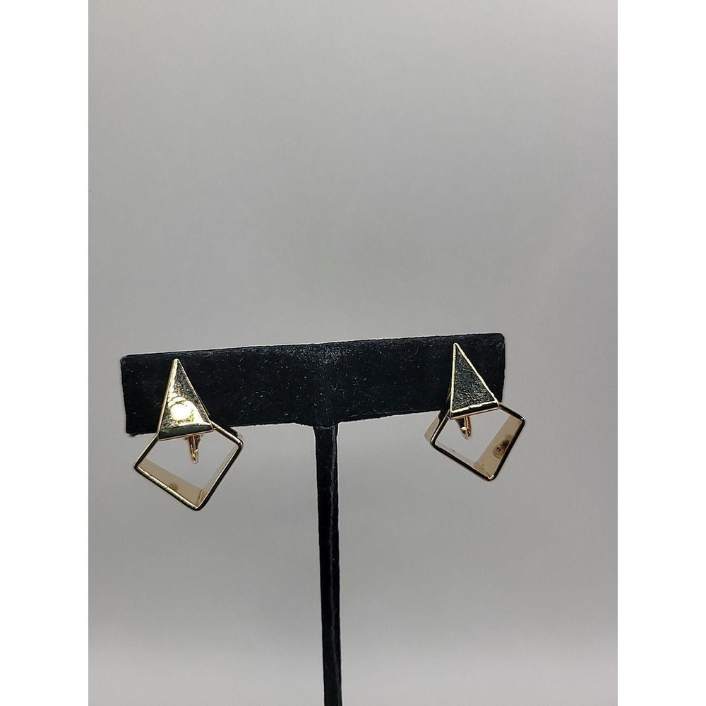 Vintage Avon Gold Tone Geometric Square Clip On Earrings Signed Jewelry